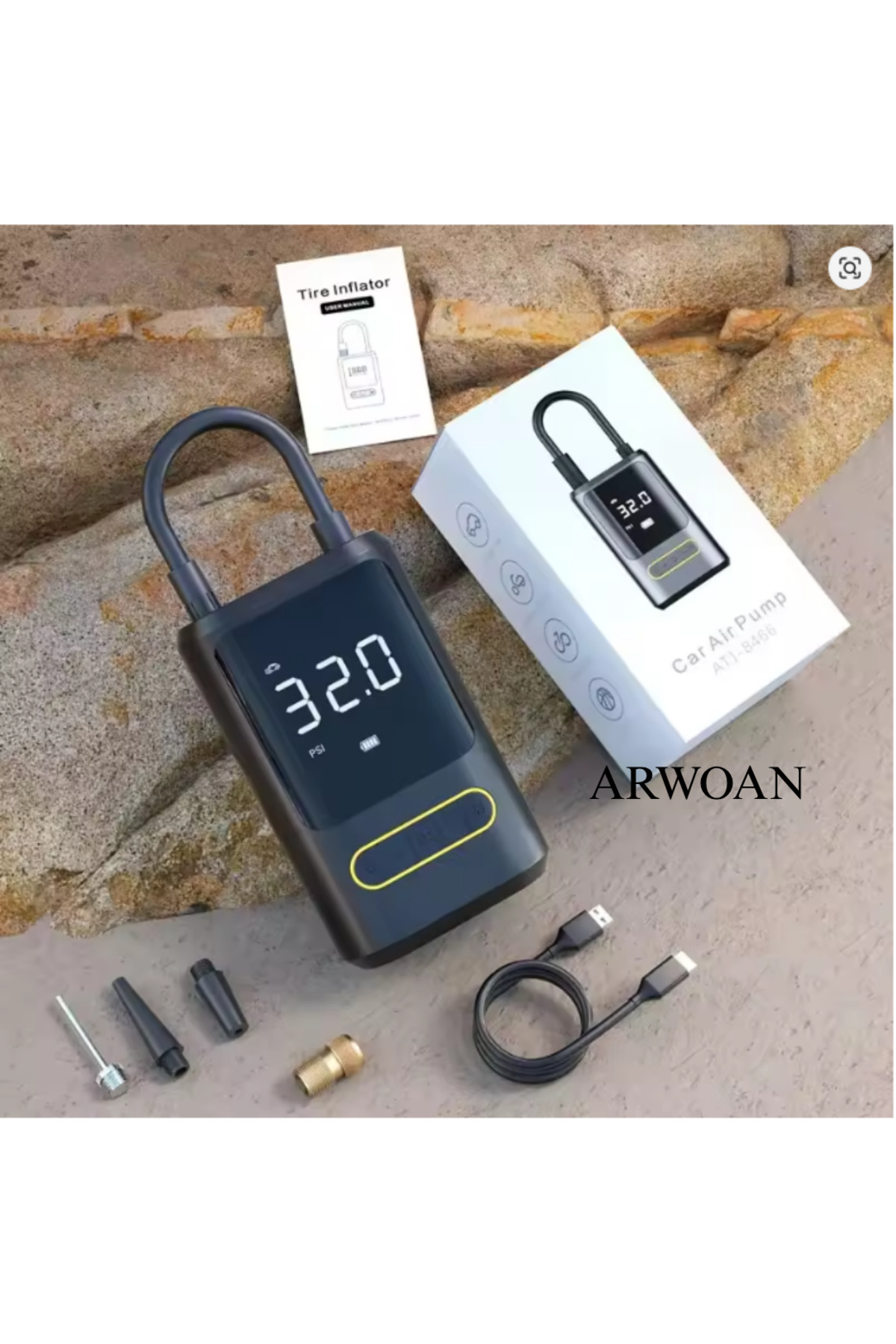 Arwoan Taşinabilir Dijital Hava Kompresörü Şarjli Mini Lastik Şişirme Po