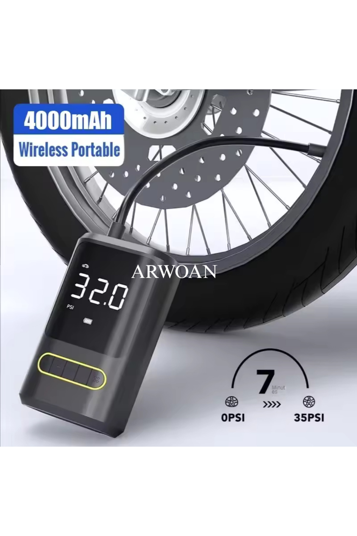 Arwoan Taşinabilir Dijital Hava Kompresörü Şarjli Mini Lastik Şişirme Po