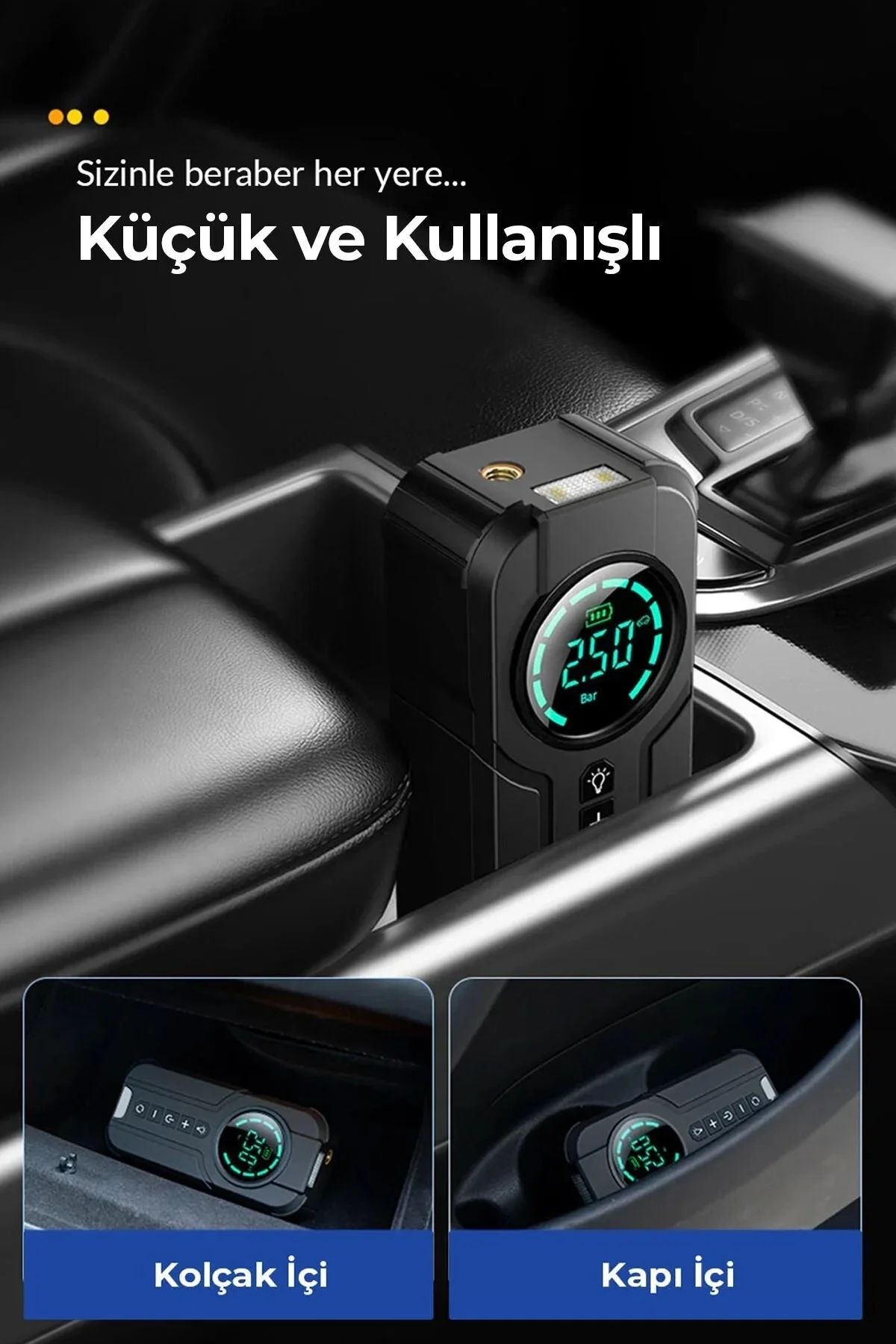 Taşınabilir Dijital Hava Kompresörü ve Powerbank, Tek Kişilik Kullanım İçin 100 Watt Güç