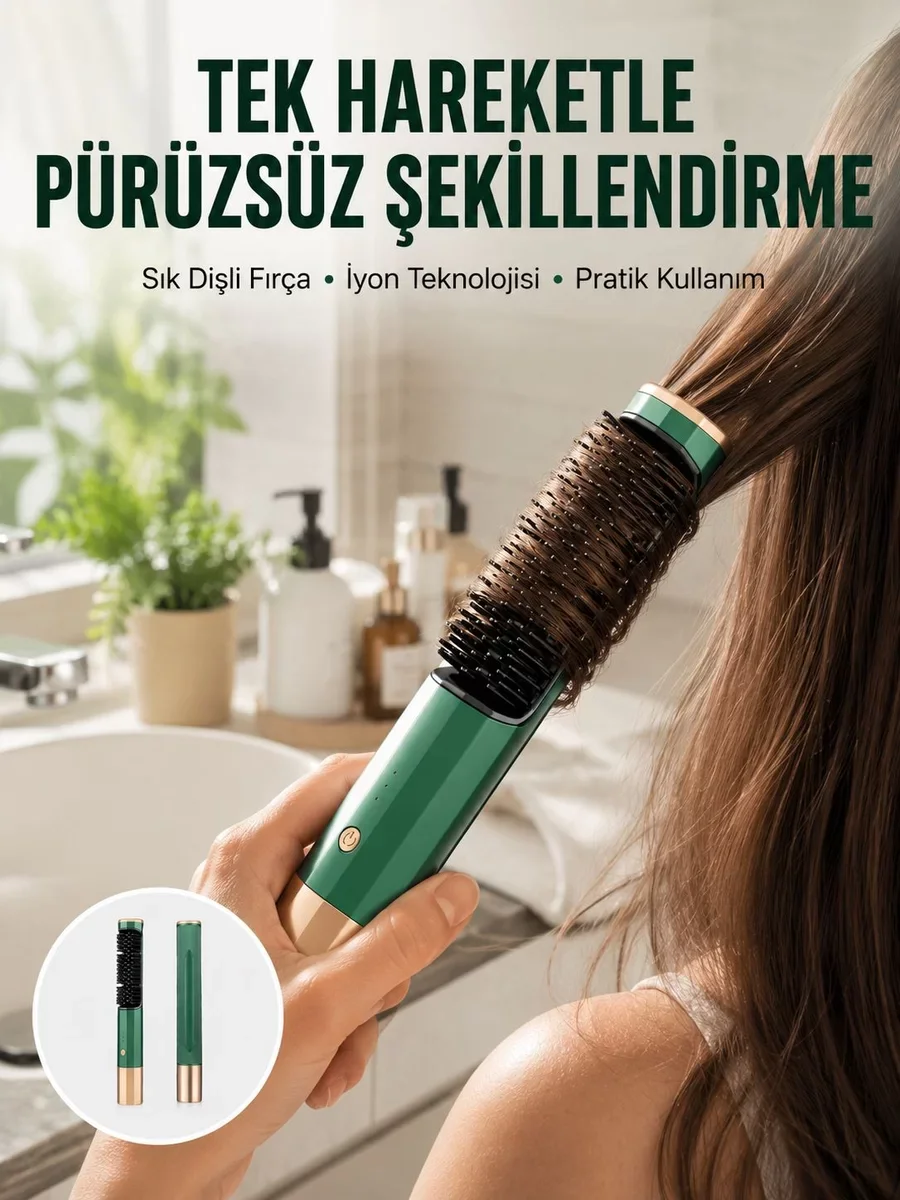 Taşınabilir Düzleştirici Fırça Saç Düzleştirici ve Fön Tarak Seti - Yeni Nesil