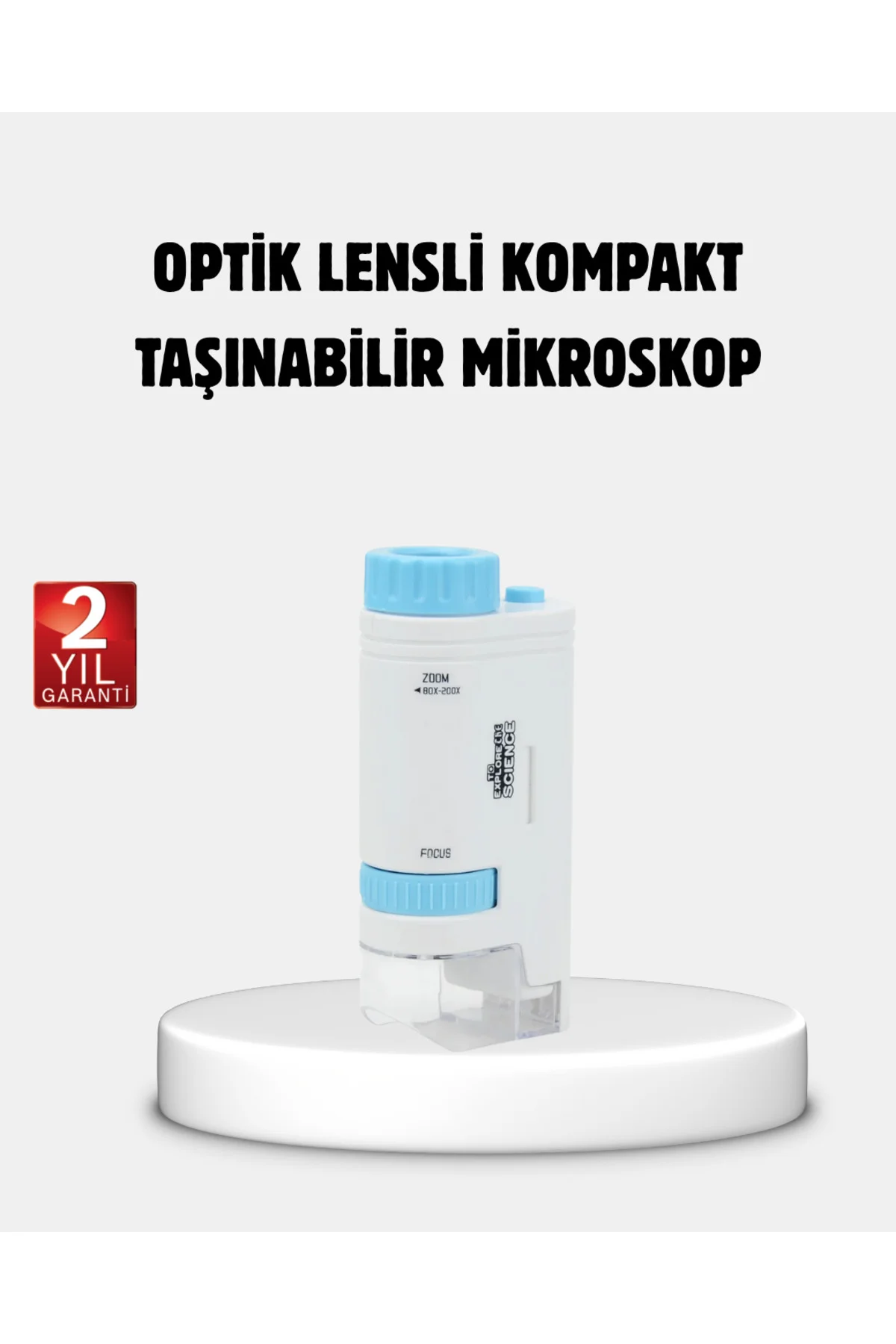 Taşınabilir Eğitim Mikroskobu 80X–200X LED Işıklı ve Darbeye Daya