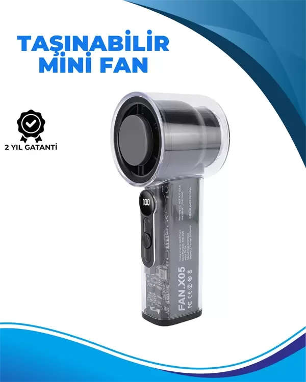 Taşınabilir El Fanı  100 Seviyeli Rüzgar Hızı Ayarı  Sessiz Çalışma - Dijital Ekranlı - Lisinya