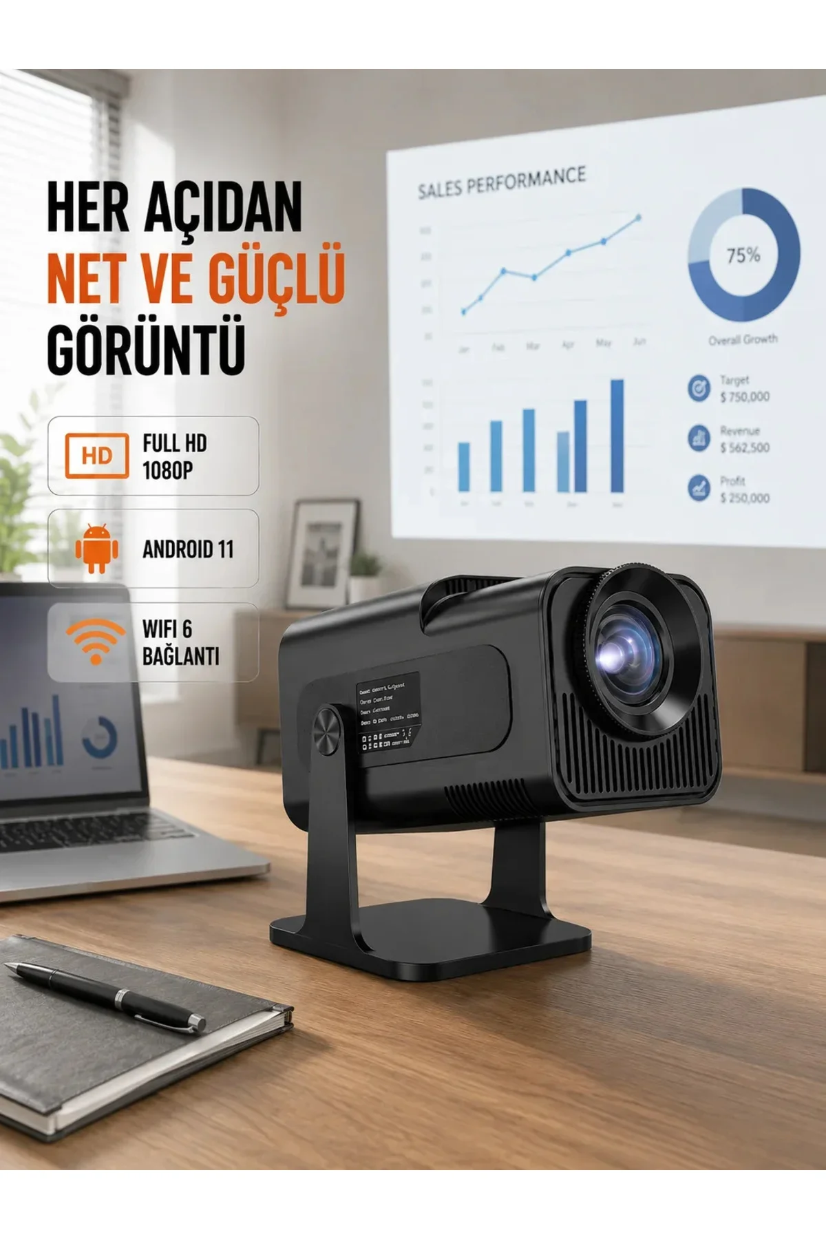 Taşınabilir Full HD Projektör - 1 GB RAM, 8 GB Hafıza Yeni Nesil Taşınabilir Full HD Projektör - 1 GB RAM, 8 GB Hafıza Yeni Nesil