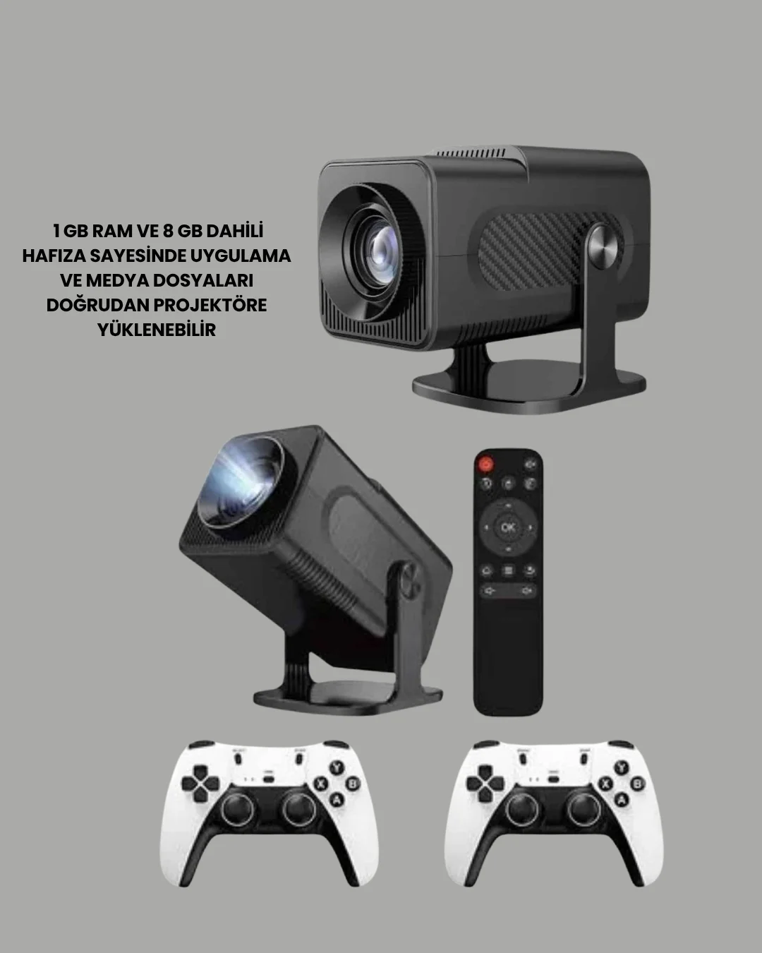Taşınabilir Full HD Projektör - 1 GB RAM, 8 GB Hafıza Yeni Nesil