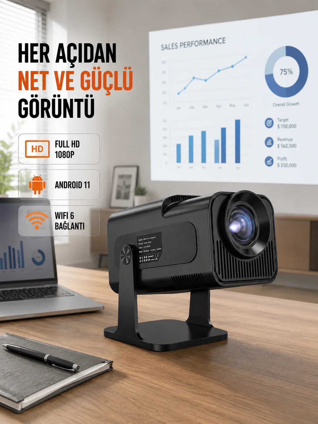 Taşınabilir Full HD Projektör - 1 GB RAM, 8 GB Hafıza Yeni Nesil Taşınabilir Full HD Projektör - 1 GB RAM, 8 GB Hafıza Yeni Nesil