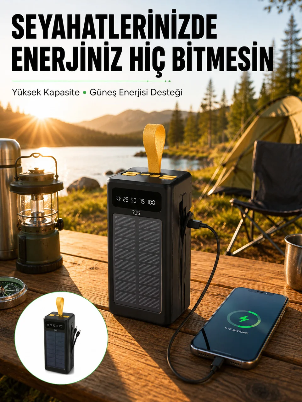 Taşınabilir Güneş Panelli Powerbank Çoklu Cihaz Şarj Destekli Yeni Nesil - Lisinya Diğer