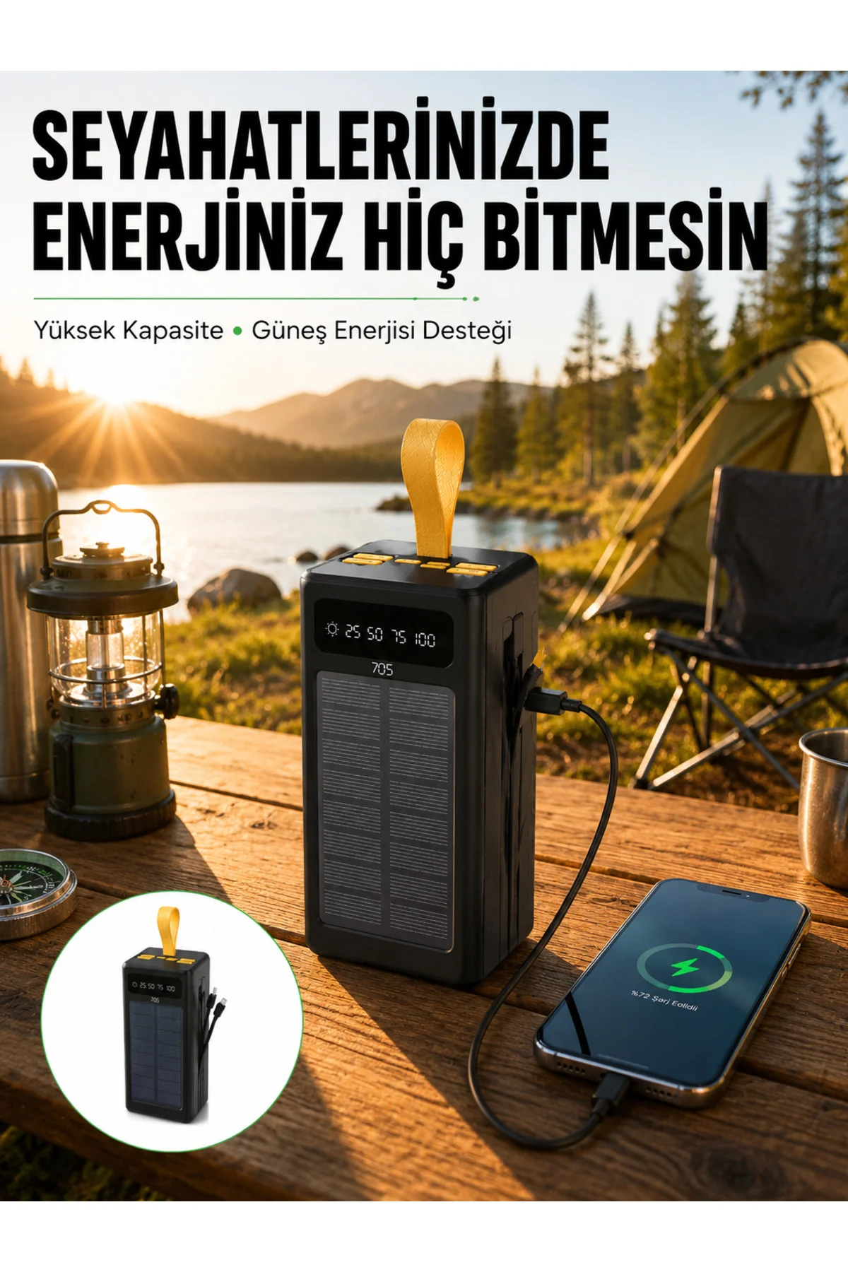 Taşınabilir Güneş Panelli Powerbank Çoklu Cihaz Şarj Destekli Yeni Nesil Taşınabilir Güneş Panelli Powerbank Çoklu Cihaz Şarj Destekli Yeni Nesil