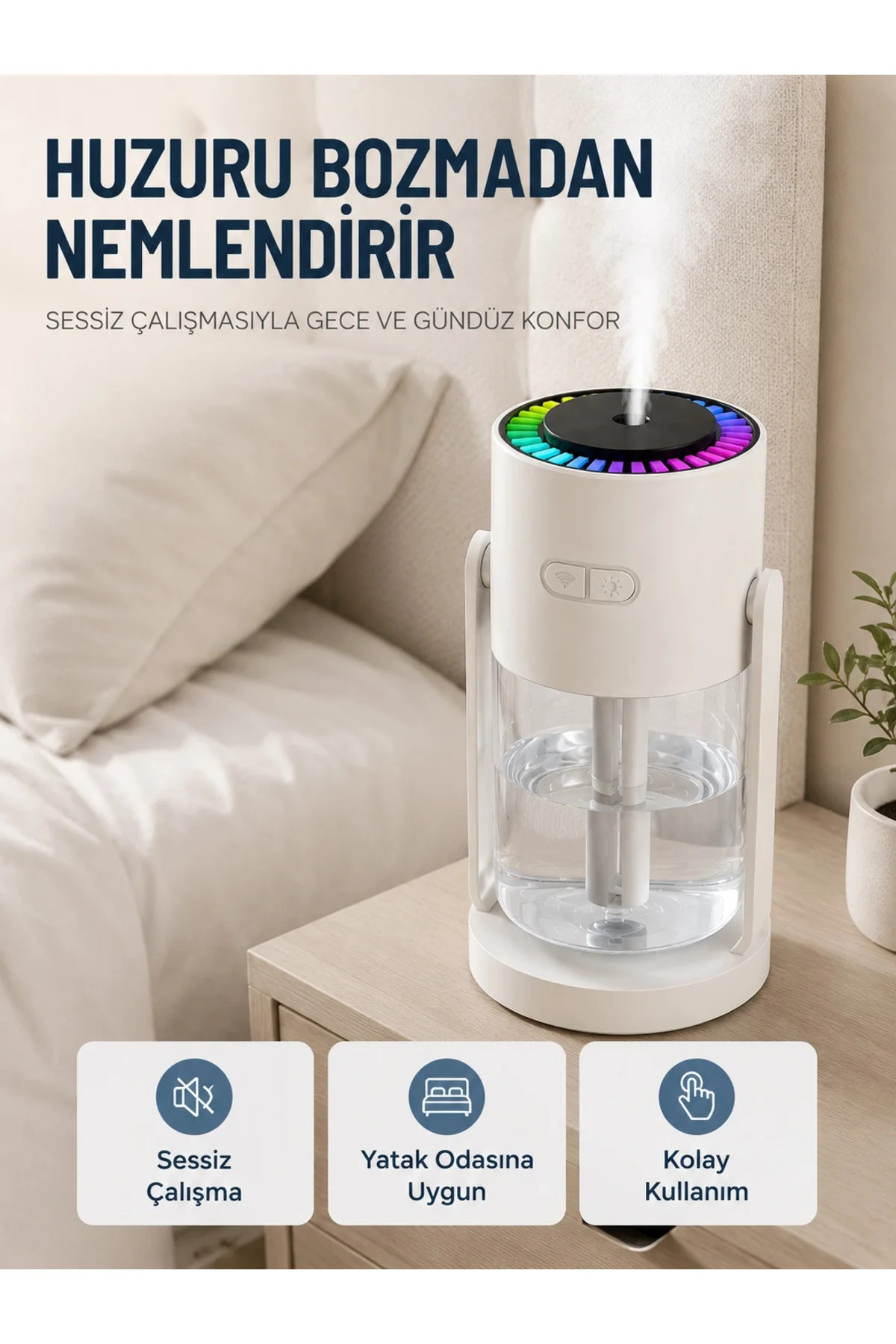 Taşınabilir Hava Nemlendirici LED Işıklı Şeffaf Hazneli Ev Ofis Yatak Odası Nemlendirme Cihazı Taşınabilir Hava Nemlendirici LED Işıklı Şeffaf Hazneli Ev Ofis Yatak Odası Nemlendirme Cihazı
