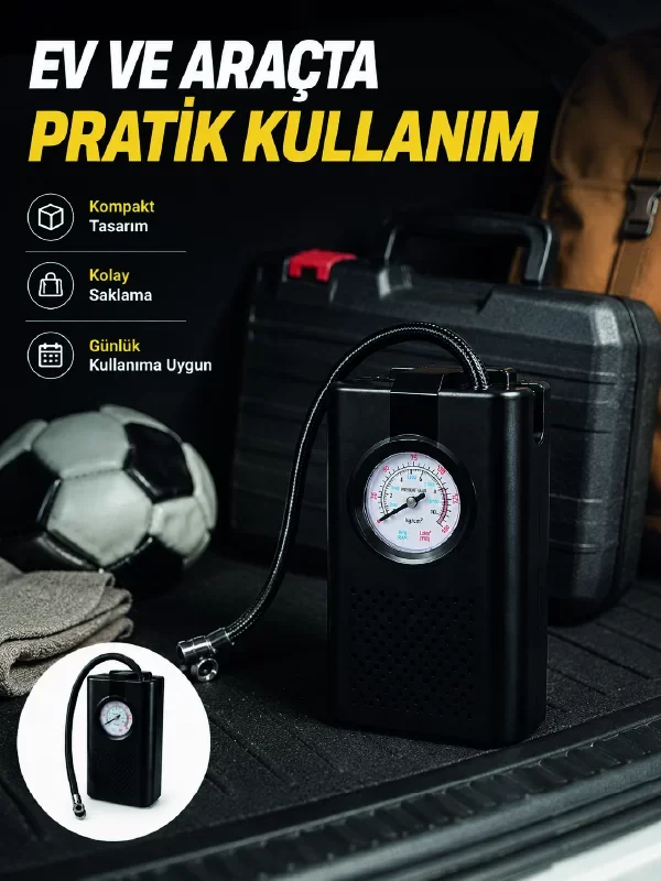 Taşınabilir Hava Pompası - Analog Manometreli Lastik Şişirme Pompası