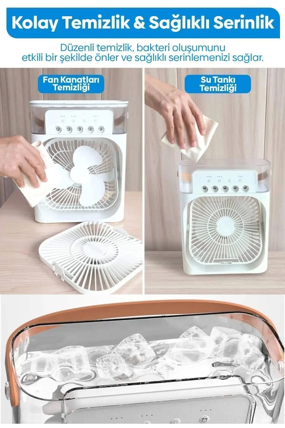 Taşınabilir Işıklı 5 Spreyli Vantilatör Buzlu Buharlı Vantilatör