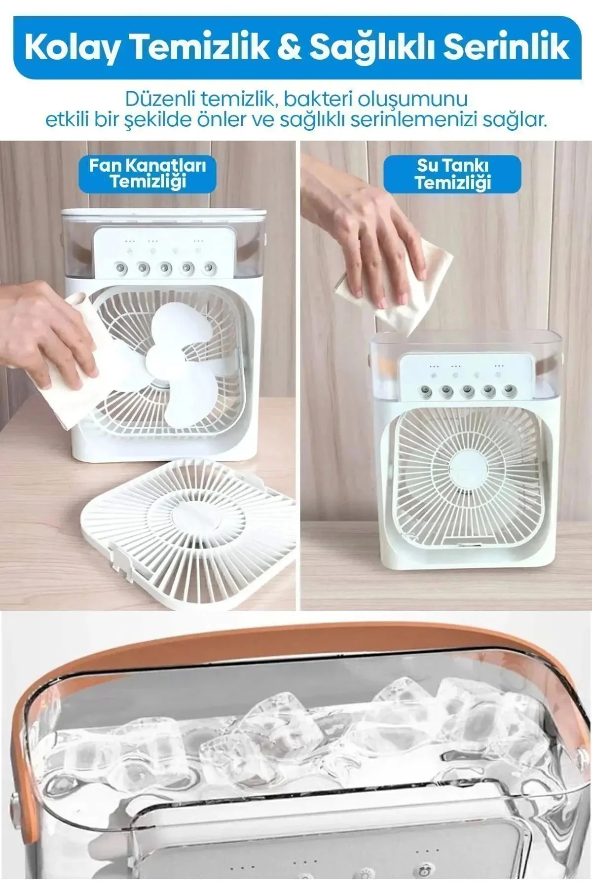 Taşınabilir Işıklı 5 Spreyli Vantilatör Buzlu Buharlı Vantilatör 