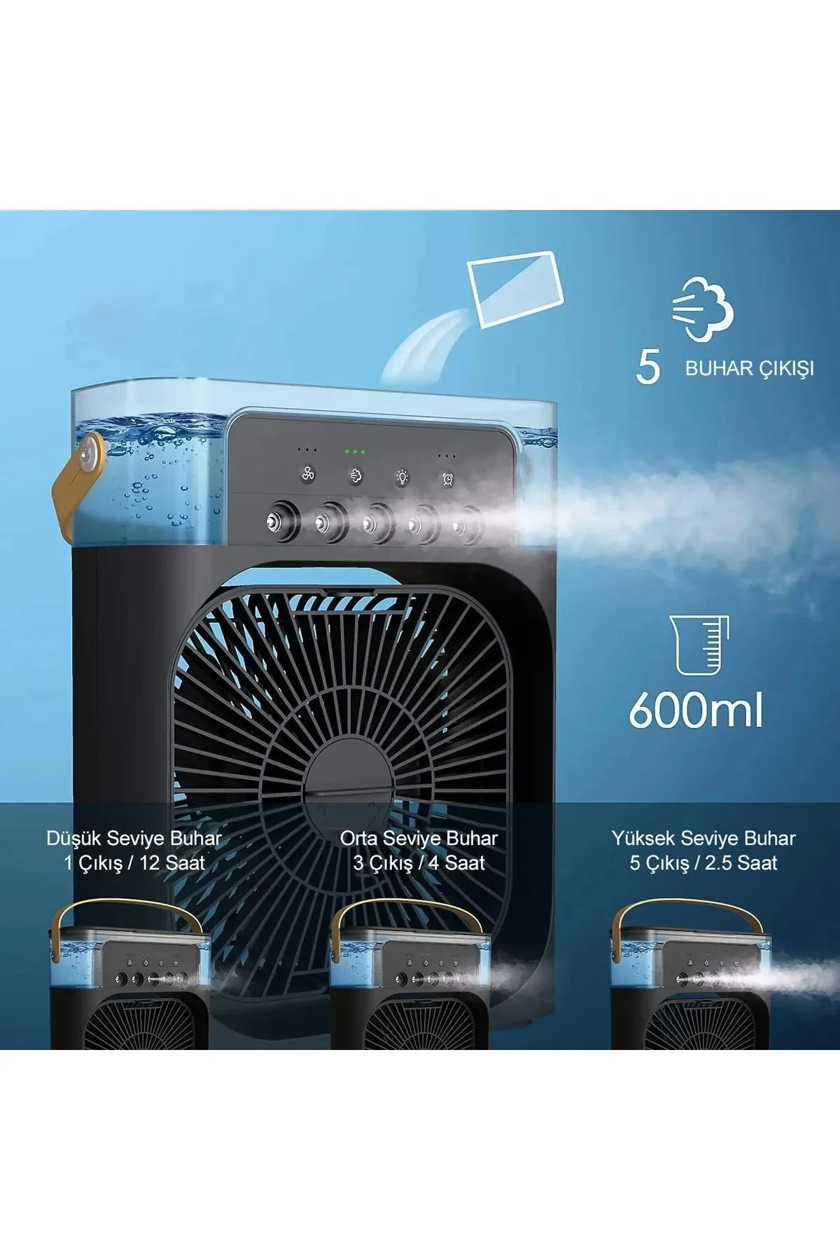 Taşınabilir Işıklı 5 Spreyli Vantilatör Buzlu Buharlı Vantilatör 