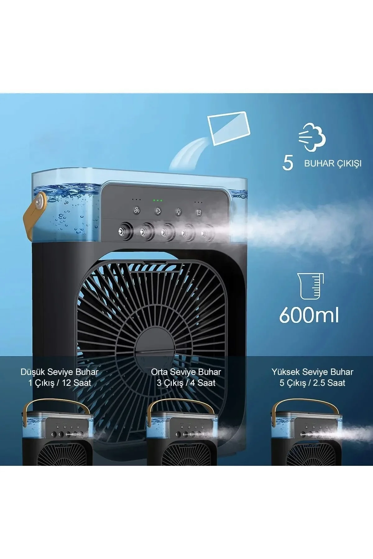 Taşınabilir Işıklı 5 Spreyli Vantilatör Buzlu Buharlı Vantilatör Mini Fan Nemlendirici Fiyatı, Yorumları ve Özellikleri