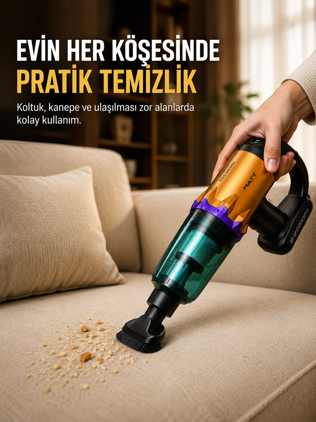 Taşınabilir Kablosuz El Süpürgesi Araç ve Ev Temizliğine Uygun