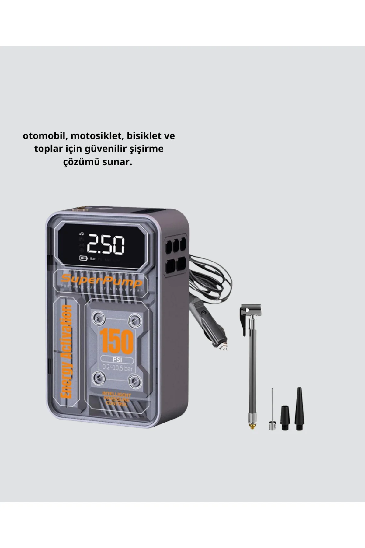 Taşınabilir Kablosuz Hava Pompası – 150 Psi Güçlü Basınç Ve 6000Mah Şarjlı Taşınabilir Kablosuz Hava Pompası – 150 Psi Güçlü Basınç Ve 6000Mah Şarjlı - Görsel 3