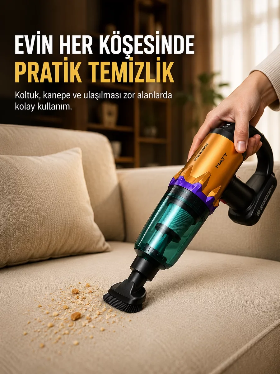 Taşınabilir Kablosuz El Süpürgesi Araç ve Ev Temizliğine Uygun