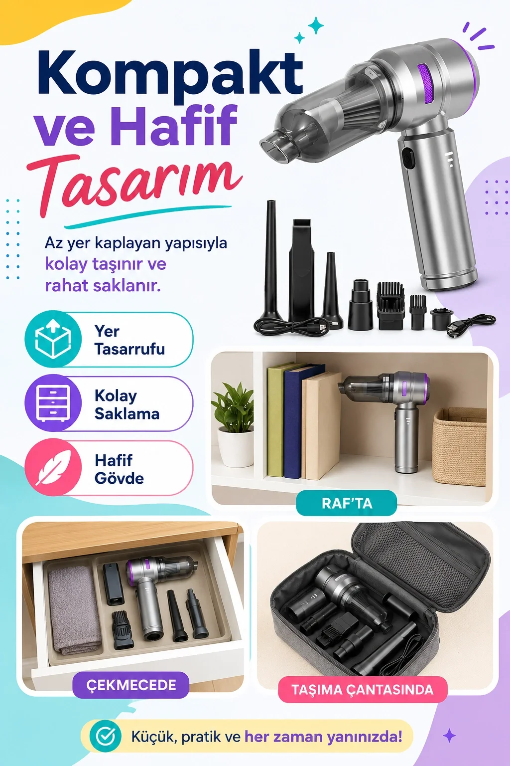 Taşınabilir Kablosuz Vakum Süpürge Ve Hava Üfleme Makinesi Çok Başlıklı Kullanım Seti