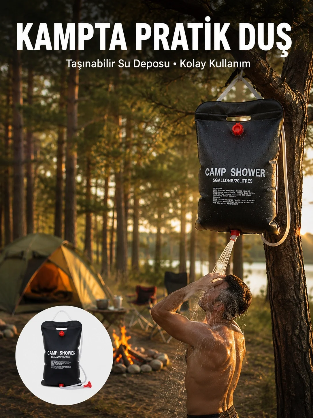 Taşınabilir Kamp Duşu Solar Isıtmalı 20 Litre Su Kapasiteli Hijye