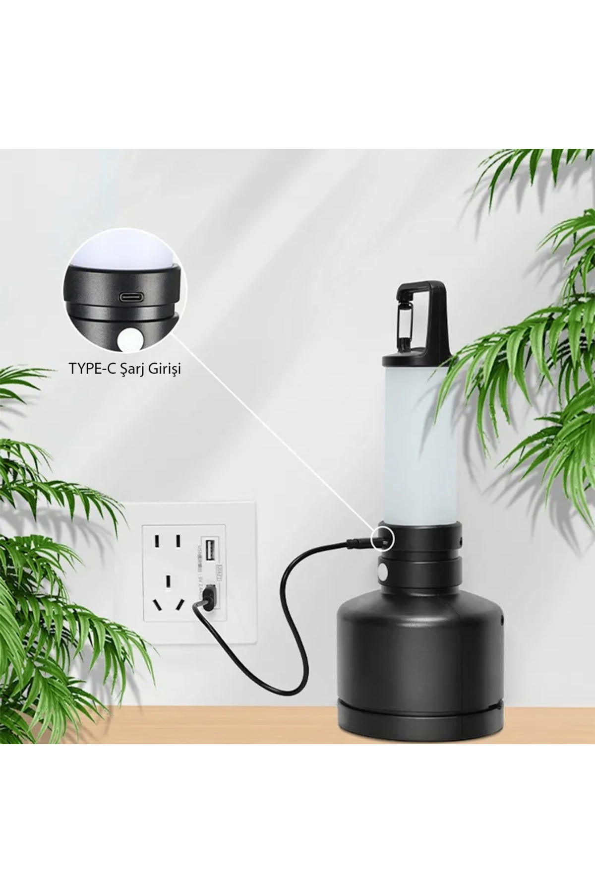 TAŞINABİLİR KAMP FENERİ BEYAZ - SARI TYPE-C ŞARJ GİRİŞLİ 95X250MM