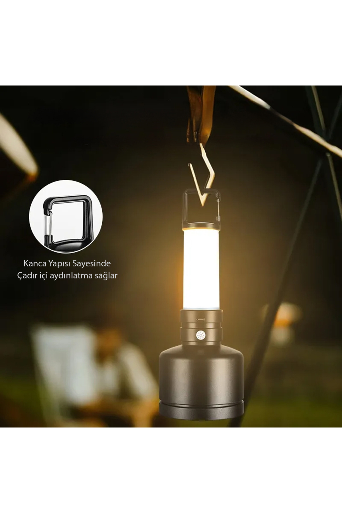 TAŞINABİLİR KAMP FENERİ BEYAZ - SARI TYPE-C ŞARJ GİRİŞLİ 95X250MM