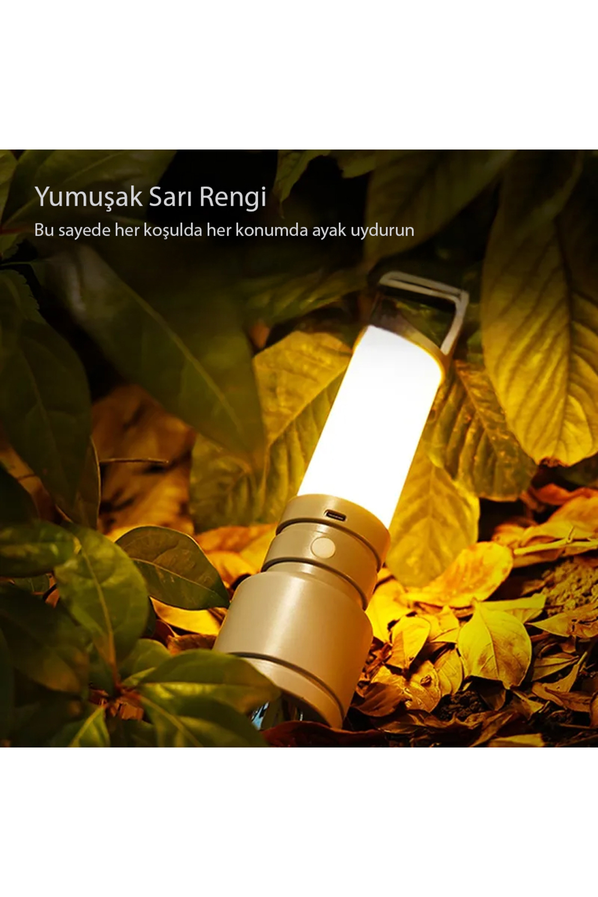 TAŞINABİLİR KAMP FENERİ BEYAZ - SARI TYPE-C ŞARJ GİRİŞLİ 95X250MM