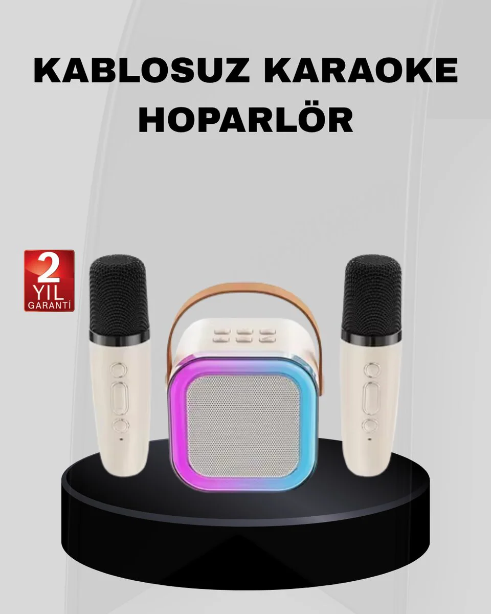 Taşınabilir Karaoke Hoparlör Bluetooth 5.0 ve Çift Mikrofonlu - Yüksek Ses Kalitesi