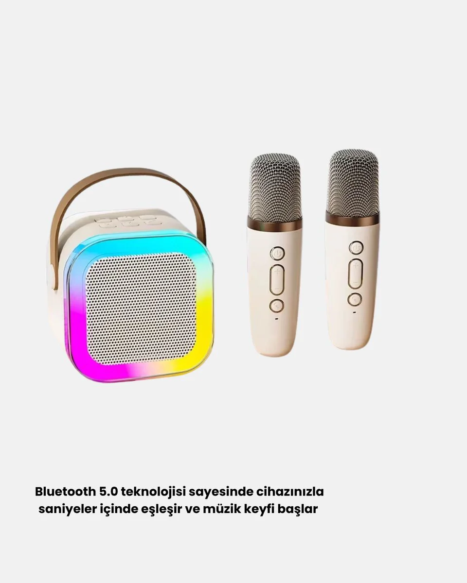 Taşınabilir Karaoke Hoparlör Bluetooth 5.0 ve Çift Mikrofonlu - Yüksek Ses Kalitesi