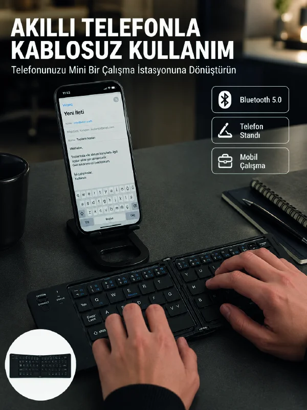 Taşınabilir Katlanabilir Bluetooth Klavye iOS Android Windows Uyumlu Fiyatı, Yorumları ve Özellikleri