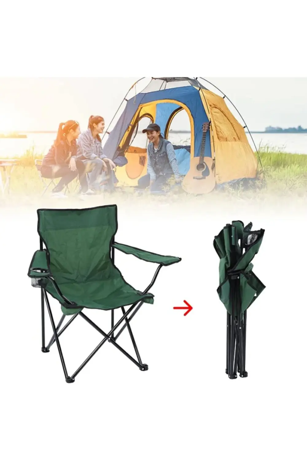 Taşinabi?li?r Katlanabi?li?r Bardaklikli Kamp Plaj Sandalyesi?