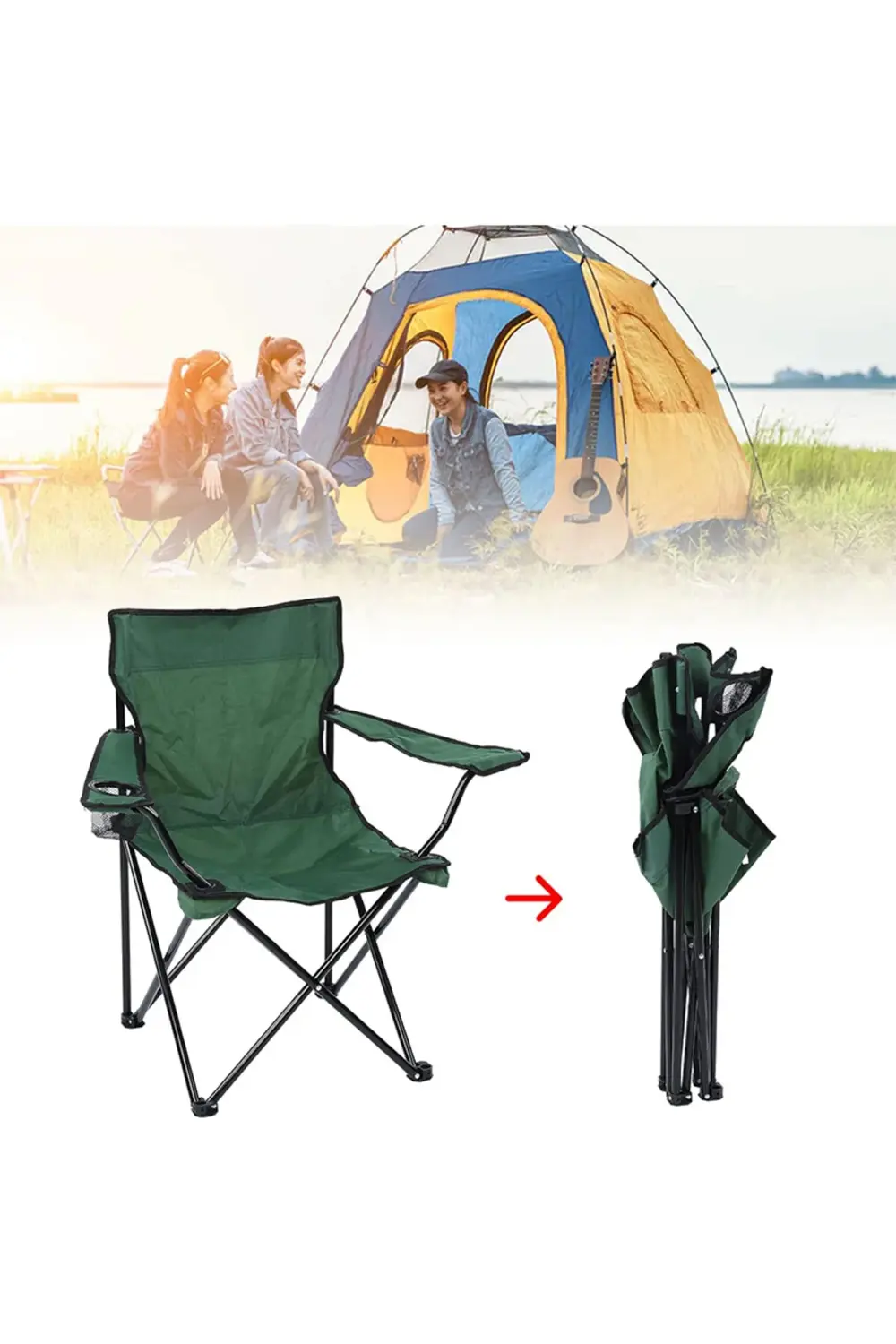 TAŞINABİLİR KATLANABİLİR BARDAKLIKLI KAMP PLAJ SANDALYESİ (4767)