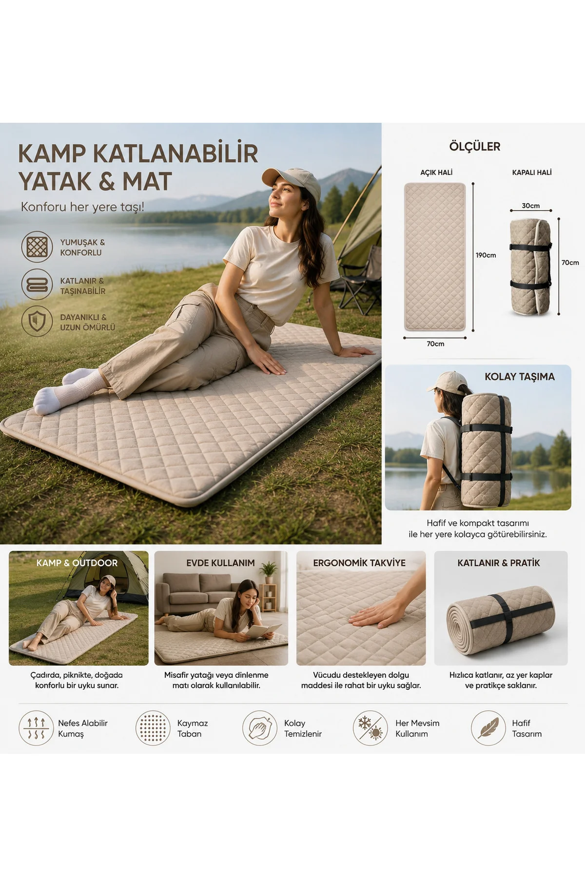 Taşınabilir Katlanır Outdoor Matı, Yatak Karavan Kamp Yatağı Anne