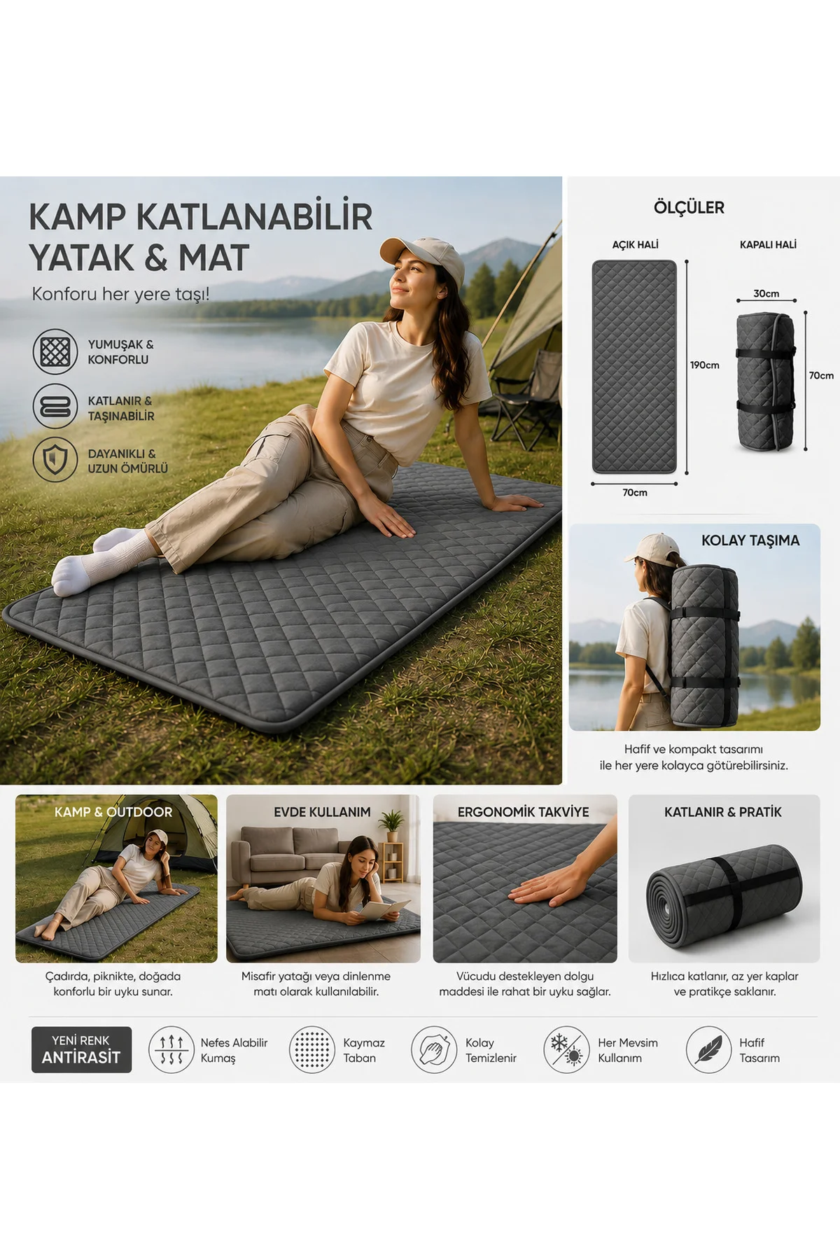 Taşınabilir Katlanır Outdoor Matı, Katlanır Yatak, Karavan Kamp Y