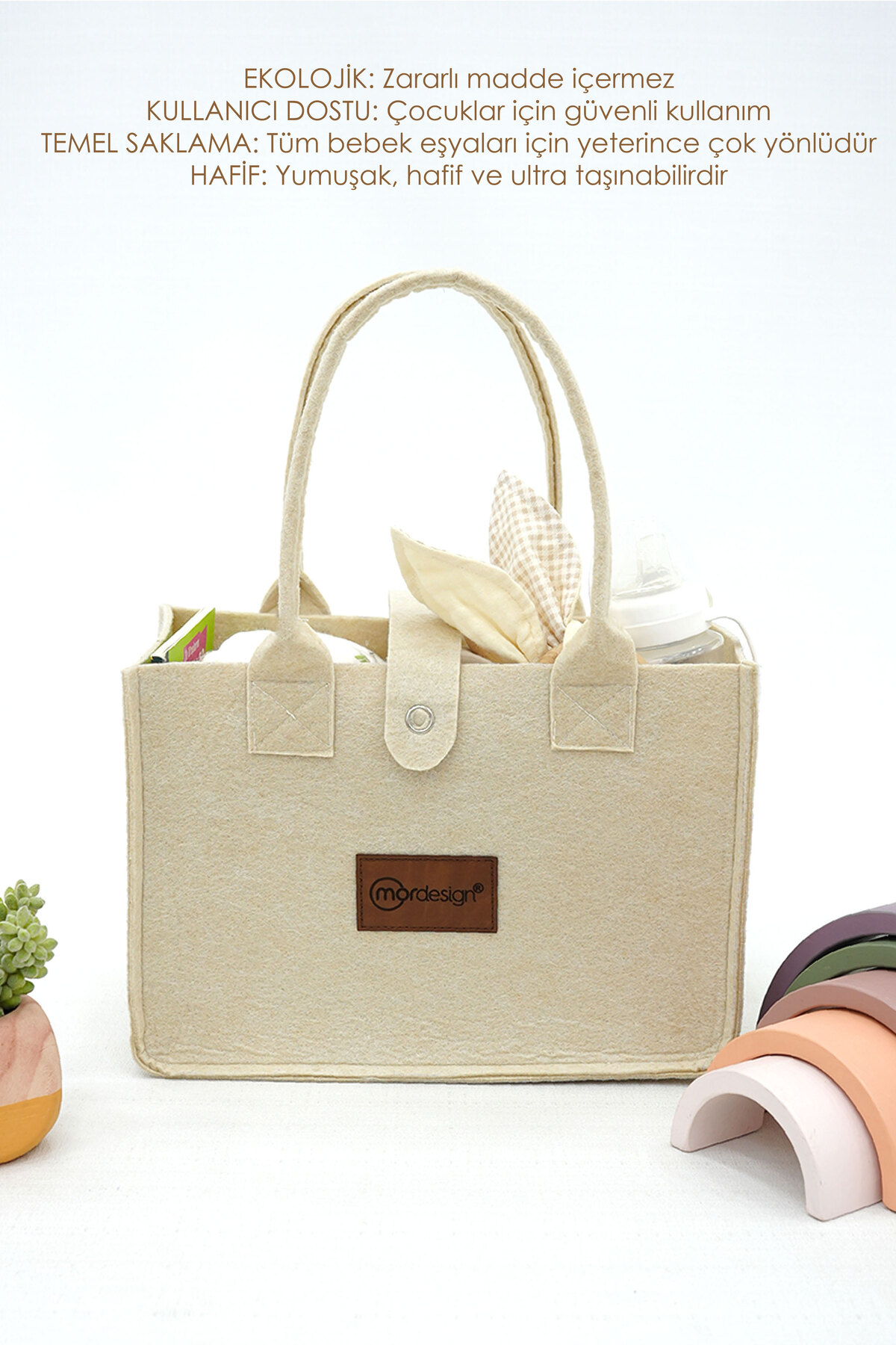 Mordesign Taşınabilir Keçe Çanta | Yenidoğan Alt Açma, Kadın Çantası, Ev &