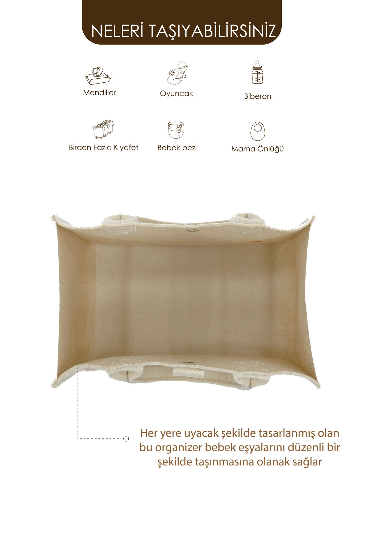 Mordesign Taşınabilir Keçe Çanta | Yenidoğan Alt Açma, Kadın Çantası, Ev &