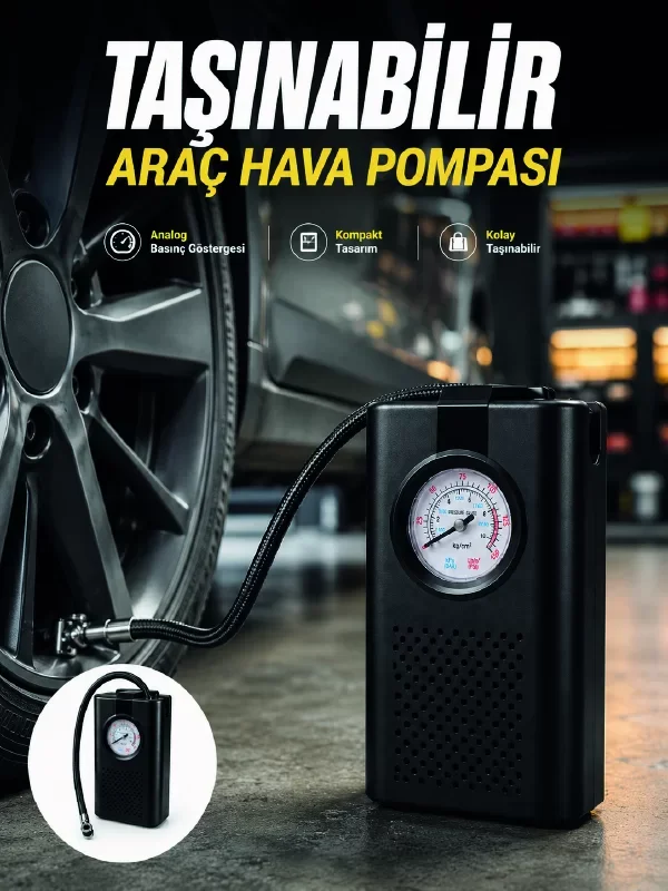 Taşınabilir Lastik Hava Pompası - Otomobil, Bisiklet ve Motosiklet İçin Acil Durum Çözümü