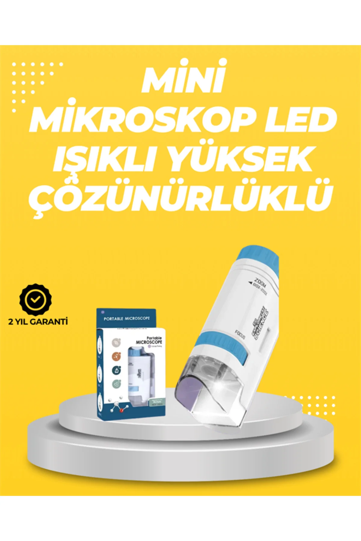 Taşınabilir LED Işıklı Cep Mikroskop – 80X–200X Büyütme