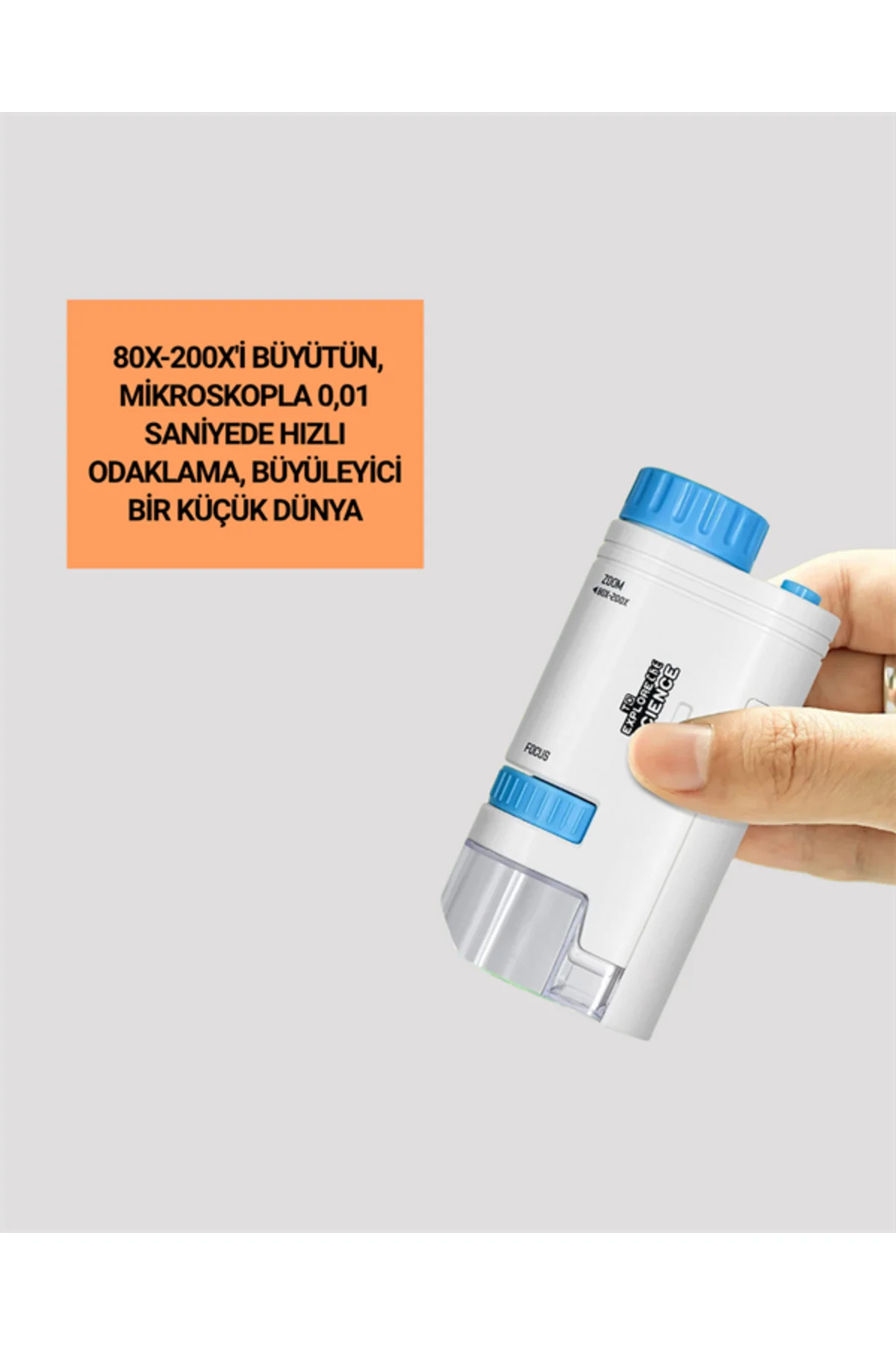 Taşınabilir LED Işıklı Cep Mikroskop – 80X–200X Büyütme