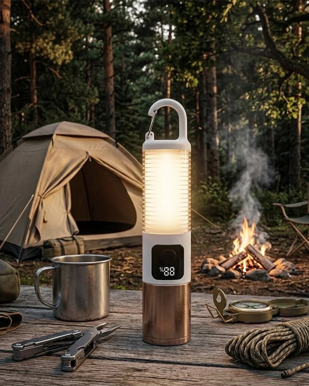 Taşınabilir LED Kamp Feneri USB Şarjlı Yüksek Parlaklık 500 Lümen Güç Göstergeli