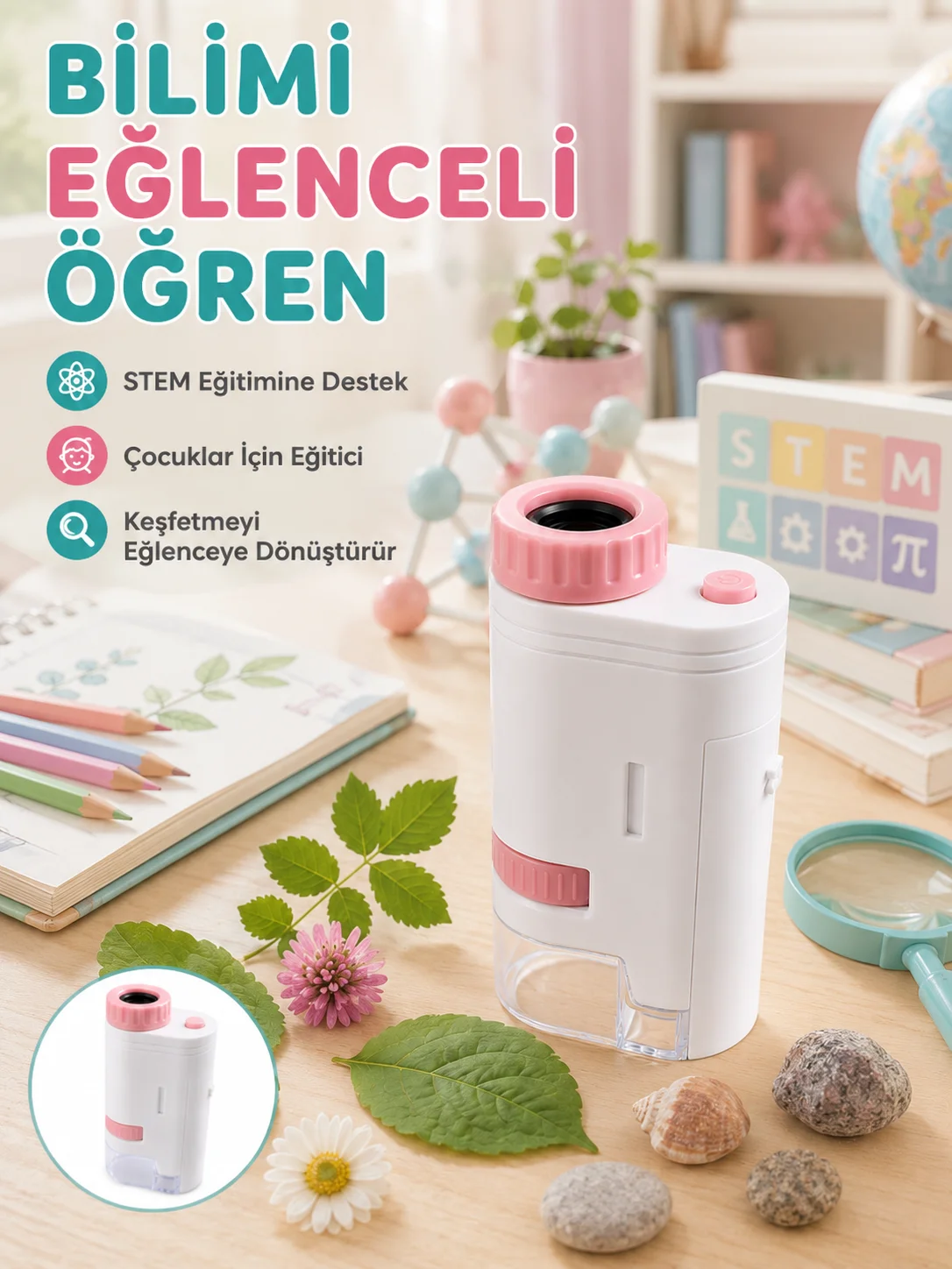 Taşınabilir LED Mikroskop 80X-200X Büyütmeli Çocuklar İçin Eğitici Bilim Mikroskobu Taşınabilir LED Mikroskop 80X-200X Büyütmeli Çocuklar İçin Eğitici Bilim Mikroskobu
