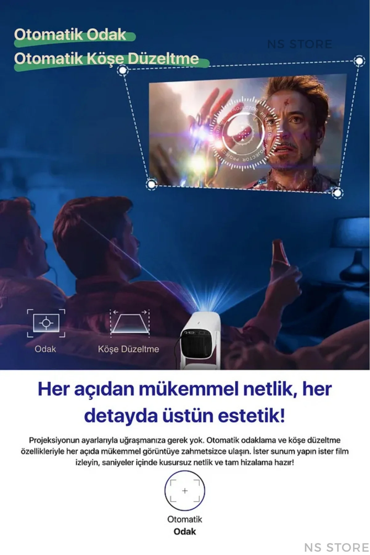 Taşınabilir LED Projeksiyon Cihazı, 1080P Çözünürlük ve 4K Destekli, Kablosuz Bağlantı Özellikli