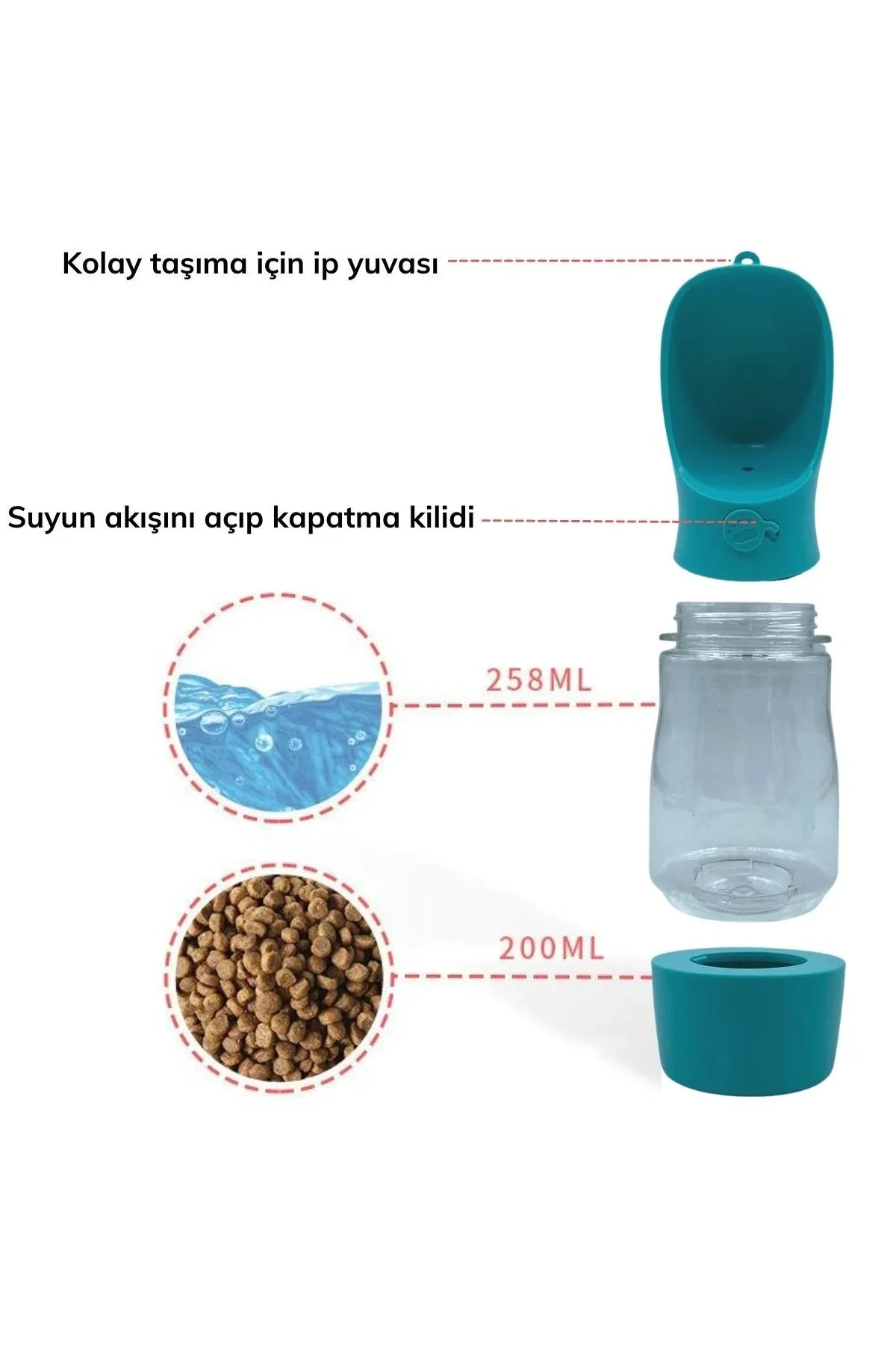 Taşınabilir Mama Hazneli Evcil Hayvan Suluğu Seyahat Kabı Kilitlenebilen Su Sızdırmaz 380ML Taşınabilir Mama Hazneli Evcil Hayvan Suluğu Seyahat Kabı Kilitlenebilen Su Sızdırmaz 380ML