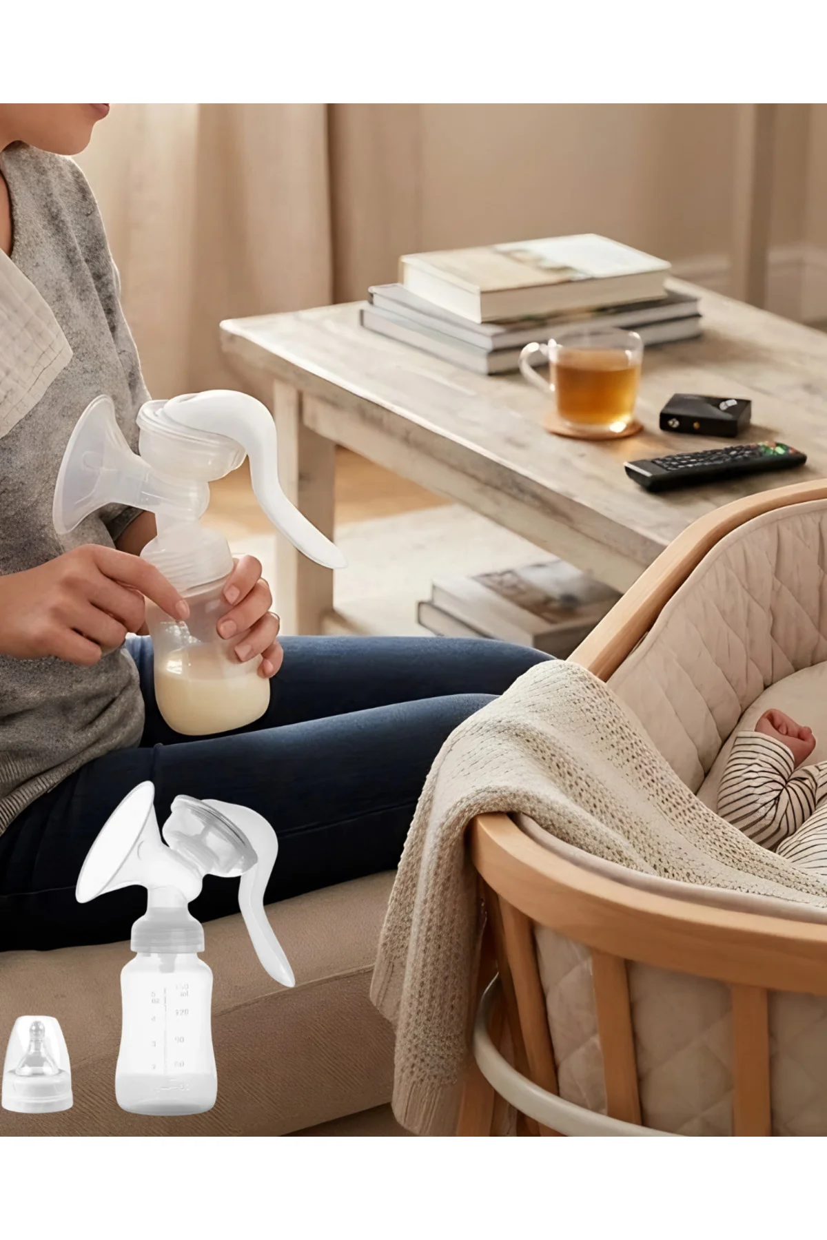 Taşınabilir Manuel Göğüs Pompası Ayarlanabilir Vakumlu 180 ML Şişeli - Lisinya