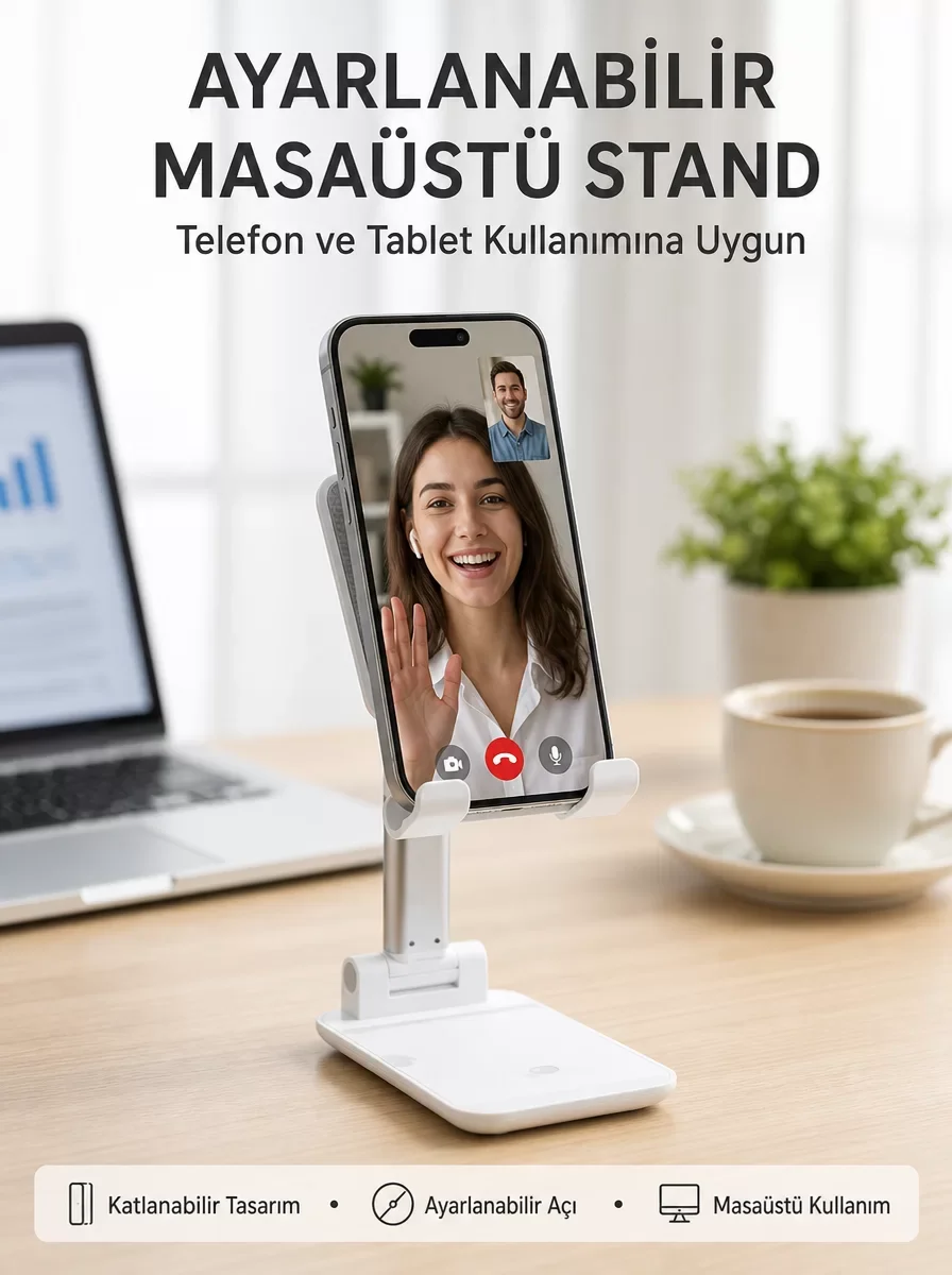 Taşınabilir Masaüstü Telefon Tutucu - Ayarlanabilir Yükseklik ve Ergonomik Tasarım