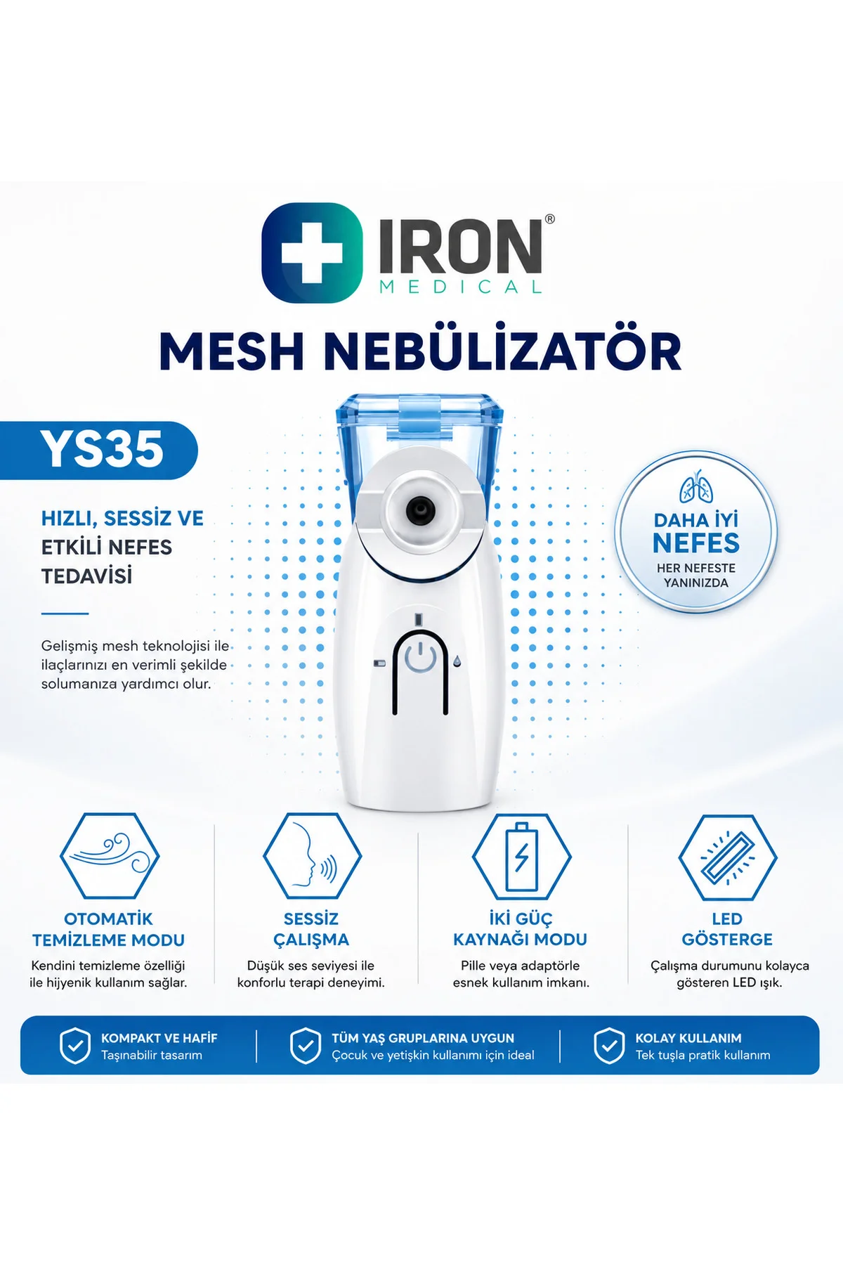 Taşınabilir Mesh Nebülizatör Cihazı Şarjlı YS35