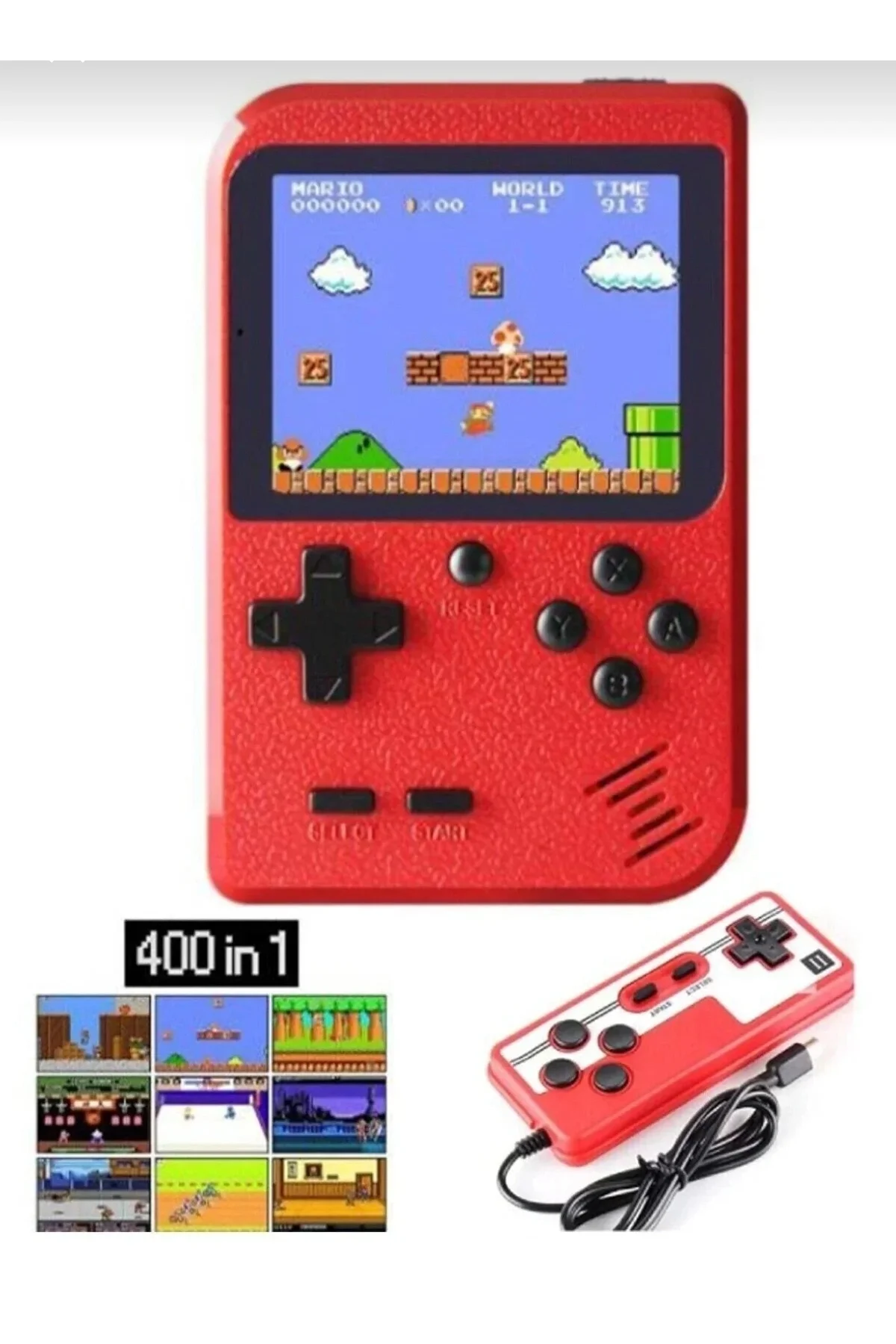 Taşınabilir mini atari oyun konsolu 400 yüklü oyunlu kırmızı renk bluetooth yok - Elektronik