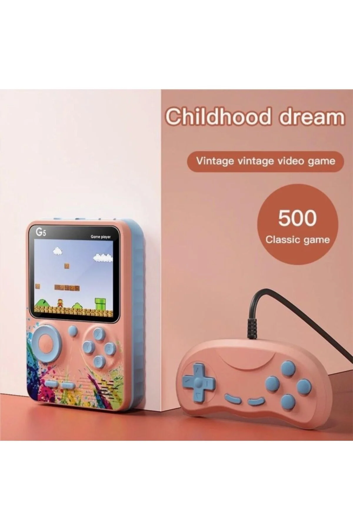 Taşınabilir mini el oyun konsolu 500 oyunlu Bluetooth bağlantılı gri renk gamepad