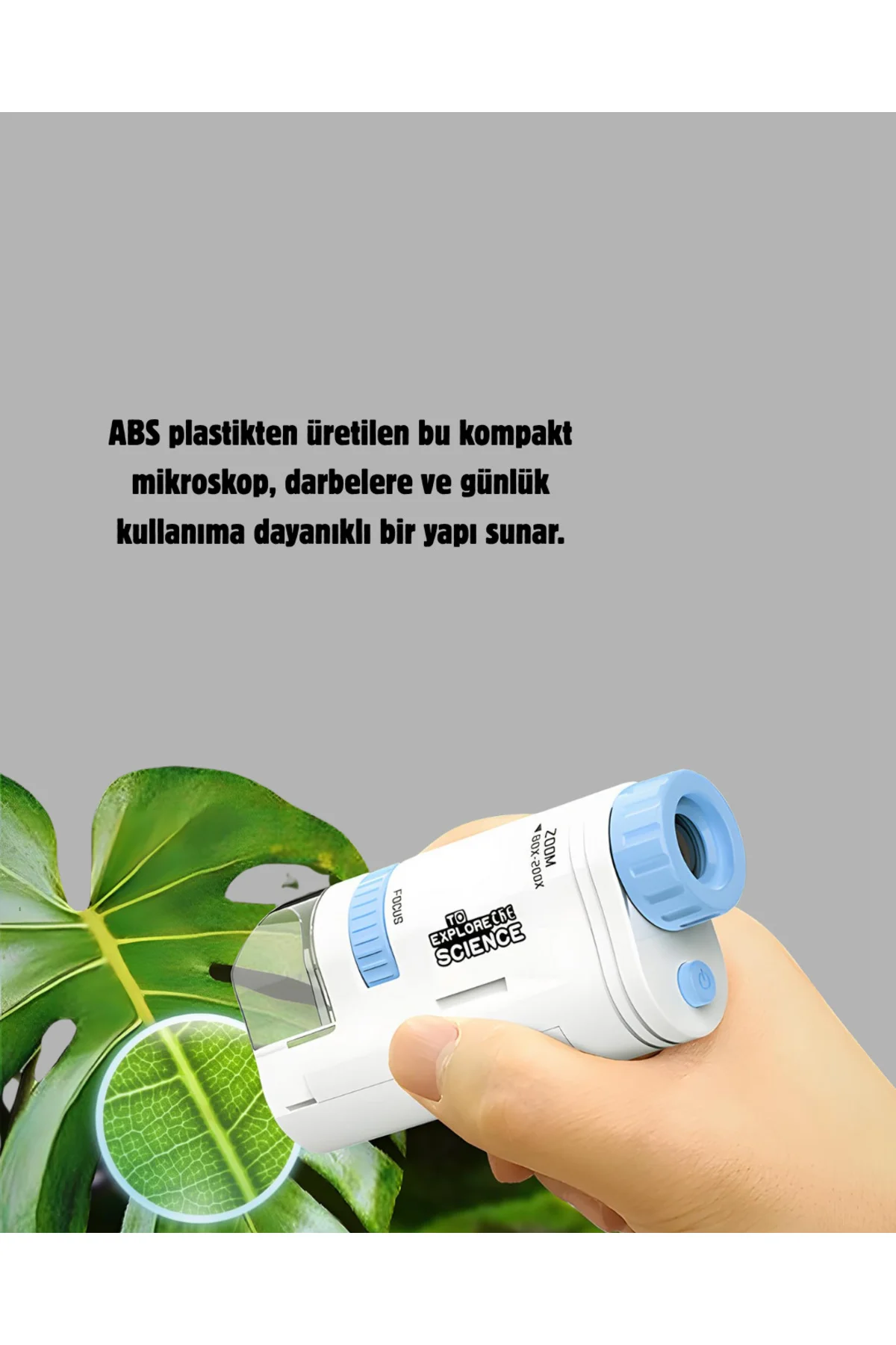 Taşınabilir Mini Mikroskop LED Işıklı 80X–200X Büyütmeli ve Odak 