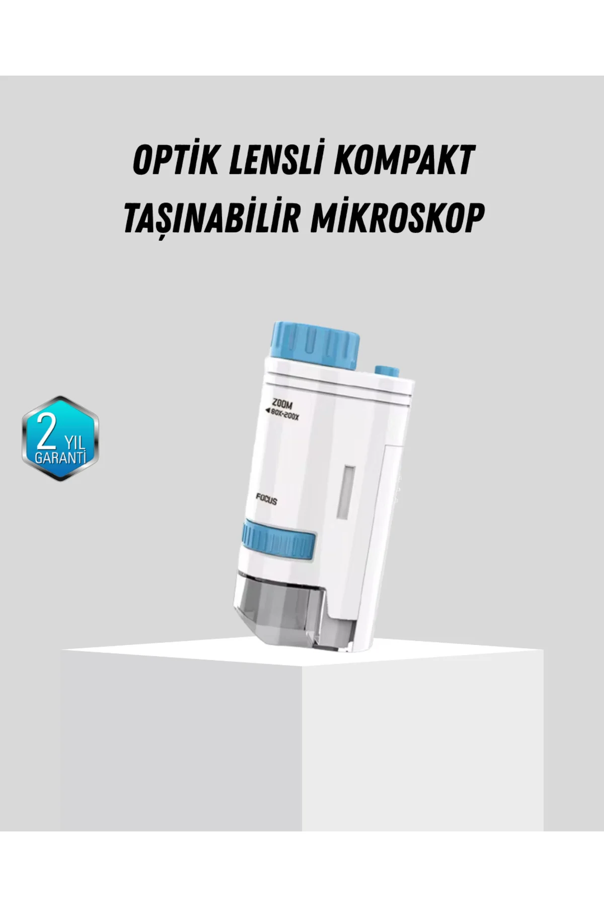 Taşınabilir Mini Mikroskop LED Işıklı 80X–200X Büyütmeli ve Odak 