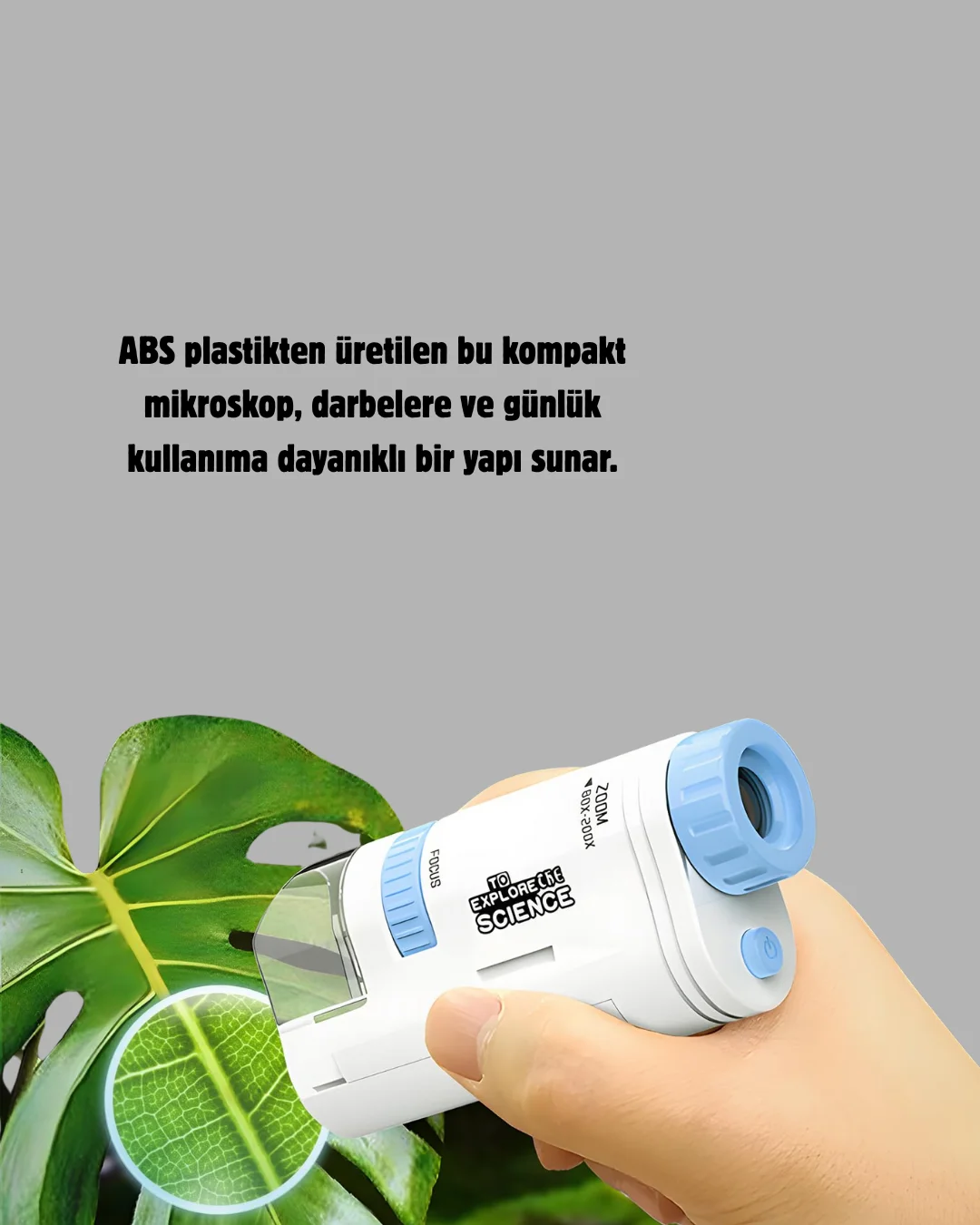 Taşınabilir Mini Mikroskop LED Işıklı 80X–200X Büyütmeli ve Odak Ayarlı