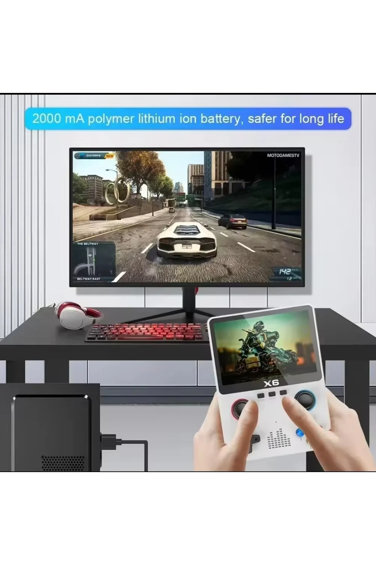 Taşınabilir mini oyun konsolu 3,5 inç ekran beyaz renk oyun televizyona bağlanabilir